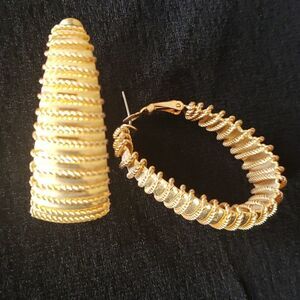 Stylish Ridged Goldtone Hoop Earrings
